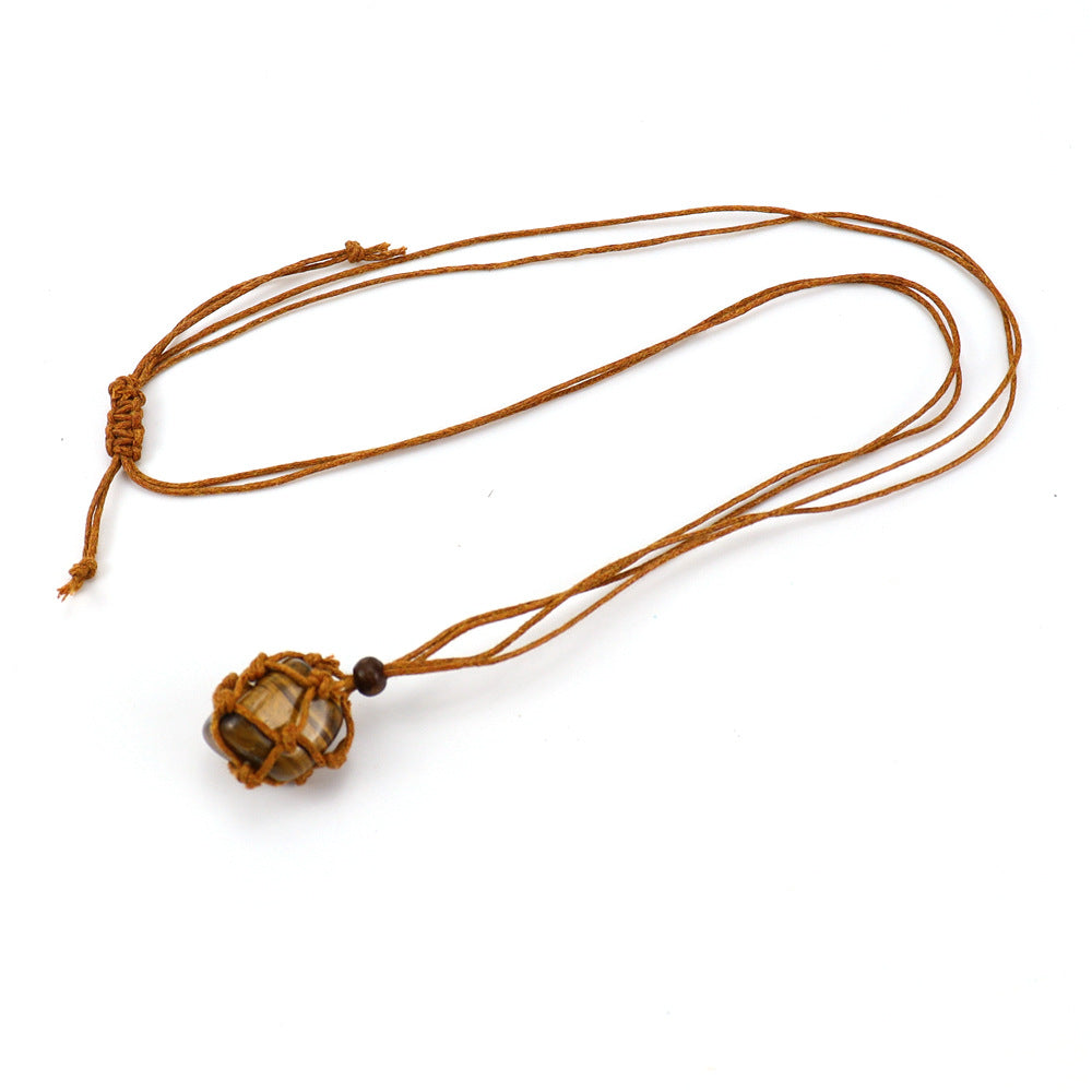 Wholesale Hand-woven Natural Stone Net Pocket Adjustable Necklace